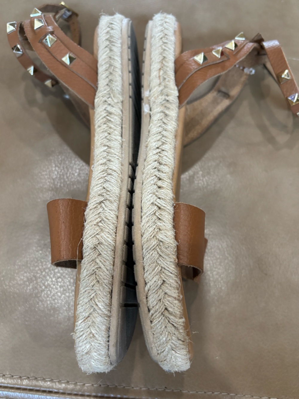 Steve Madden Tan Leather Studded Espadrille Sandal - Picture 3 of 7
